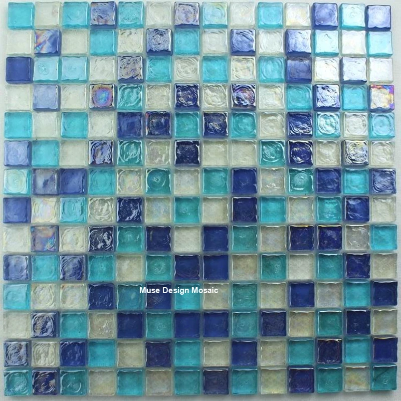 Бесплатная доставка блестящая синяя мозаичная плитка из хрустального стекла для