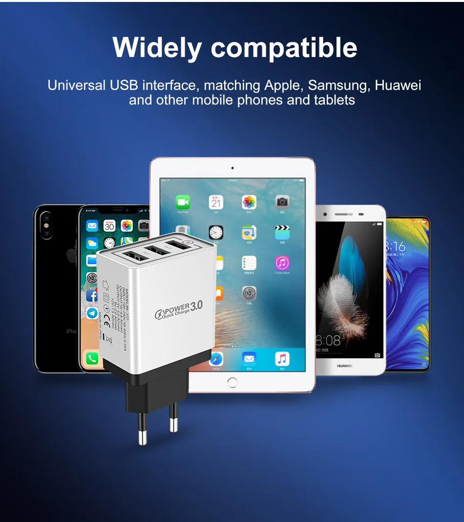 USLION USB зарядное устройство 3A Quick Charge 3,0 Для iPhone Micro type C быстрое настенное зарядное устройство для samsung Xiaomi huawei зарядное устройство для мобильных телефонов