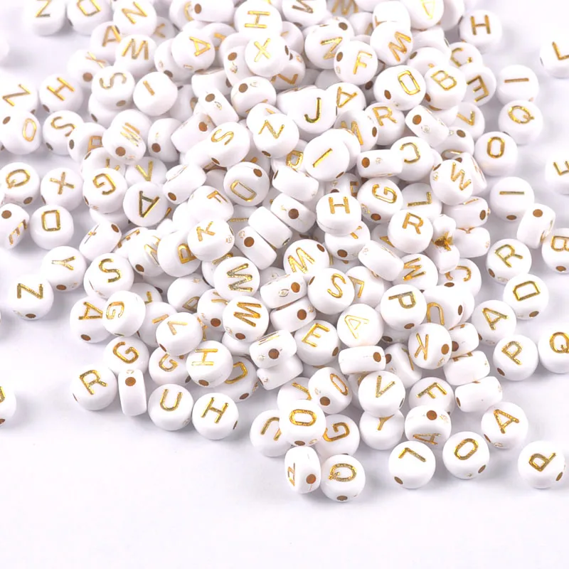 Белый и золотой Акриловый Алфавит/круглые бусины с буквами для изготовления