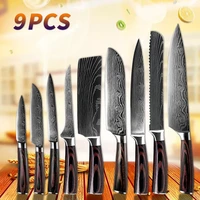 damascus pattern kitchen knife set chef knives japanese high carbon steel knife cleaver cooking cutter