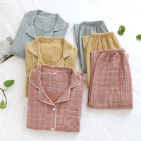 fashion spring and autumn couples cotton pajamas suit double gauze four seasons can wear home clothes large size men and women