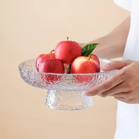 round crystal glass fruit tray thickened high base candy snack storage tray table desktop decoration drain tray home decoration