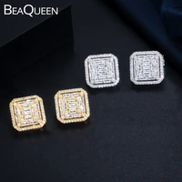 beaqueen classic cz crystal big square stud earrings full micro paved cubic zircon women cute earings fashion jewelry 2020 e389