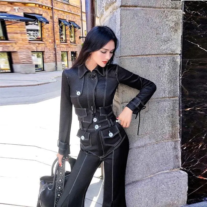 

Denim Suit Women's 2023 Autumn New Fashion Foreign Style Slim Fit Two-Piece Sweat Tracksuit Sweatshirt Women Juicy Matching Sets