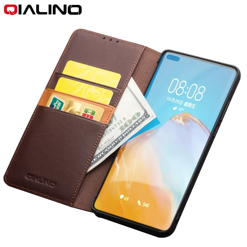 

Qialino Ultrathin Fashion Card Slot Flip Case For Huawei P40 P30 Mate 40 30 20 20X Pro Luxury Genuine Leather Wallet Phone Cover