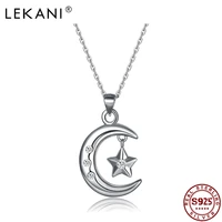 lekani sterling silver 925 jewelry necklace for women trendy cubic zirconia cz moon star pendant necklaces romantic party gift