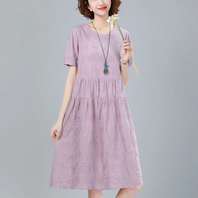 New Women's Clothes Pure Cotton Embroidered Pure-color Printed O-neck A-shaped Skirt SS634 | Женская одежда