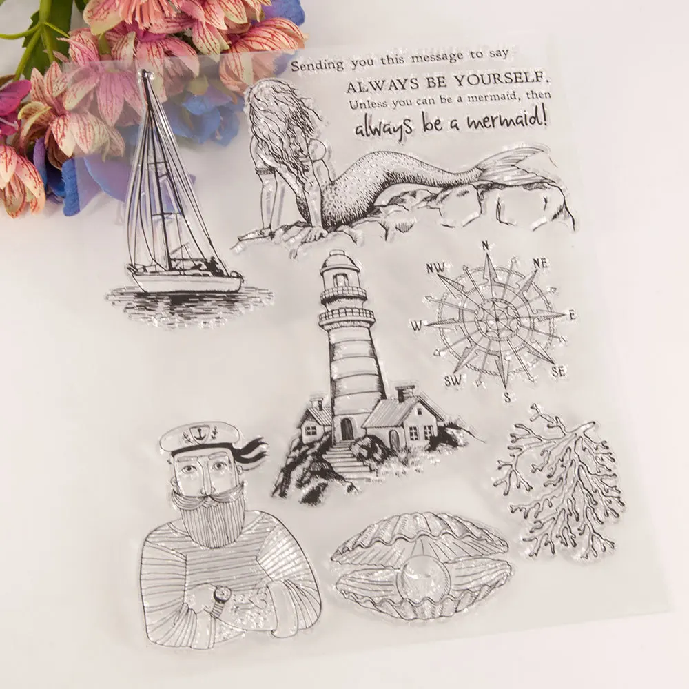 Прозрачный силиконовый штамп и Вырубные штампы с изображением морской русалки