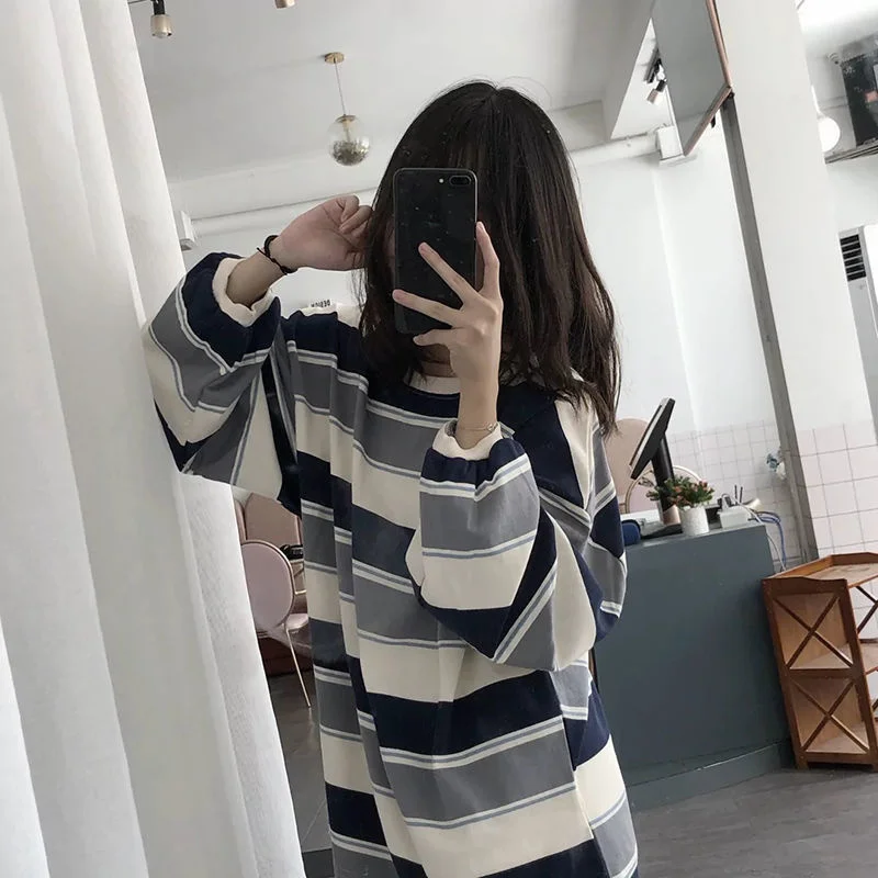 Женская свободная футболка с длинным рукавом в Корейском стиле | одежда