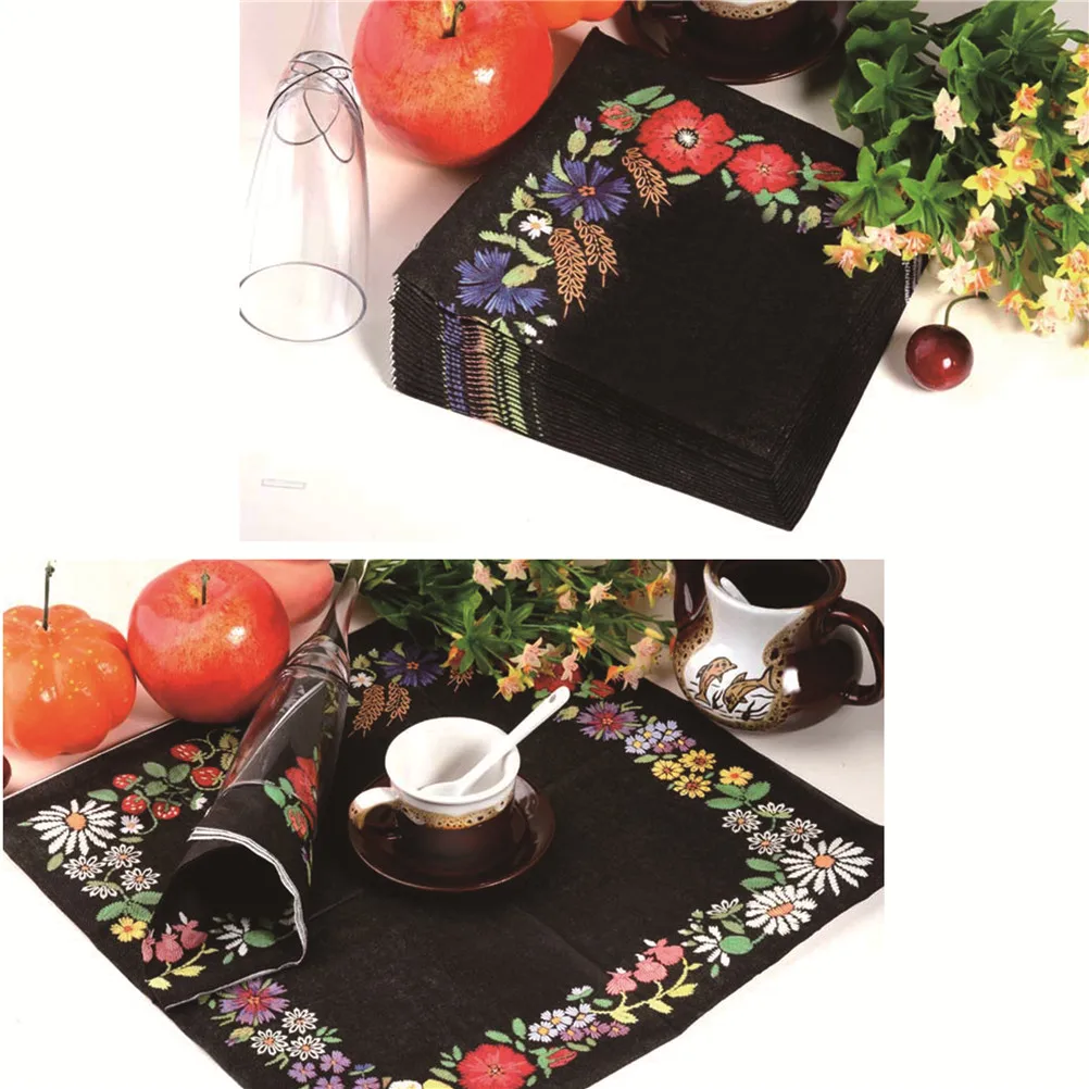 

Black Mug Cup Mats Paper Tissue Napkins Print Embroidery Art Handerchief