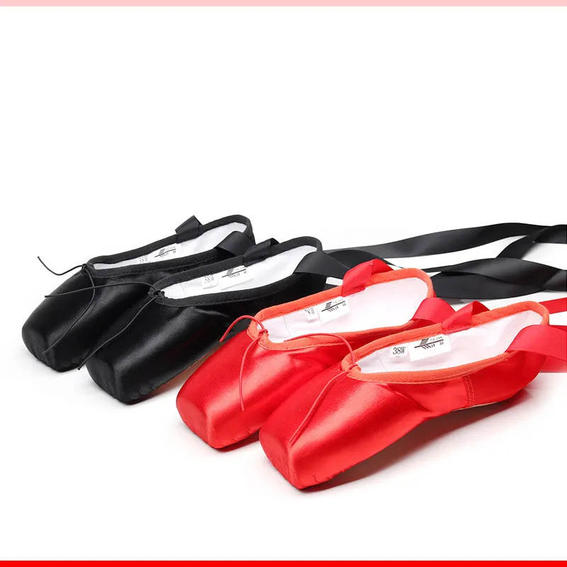 Профессиональные балетки с лентами цвет розовый черный красный атласные