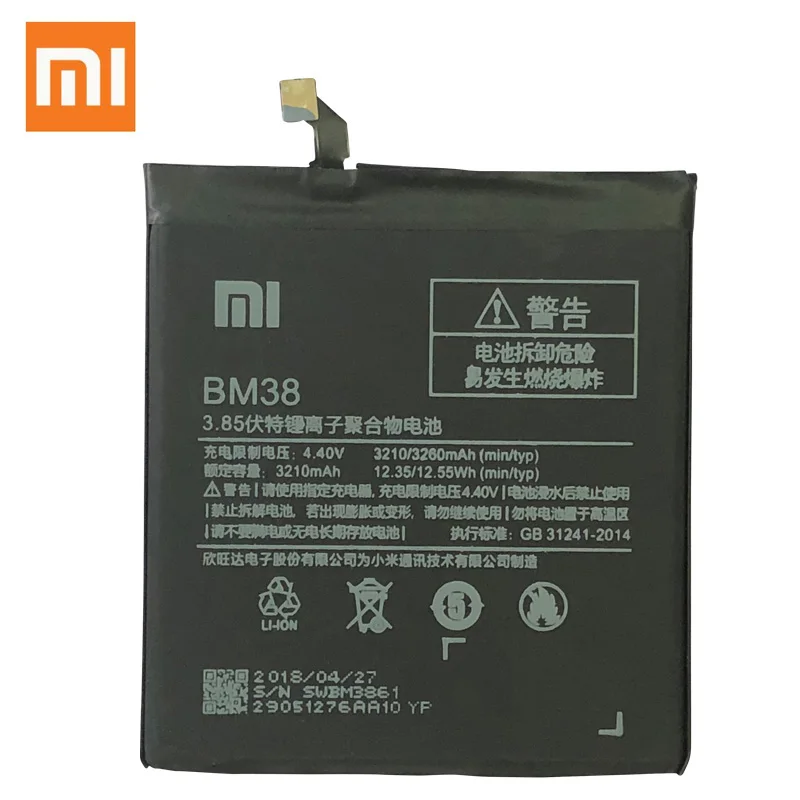 XiaoMi оригинальная запасная батарея BM38 для Xiaomi Mi 4S M4s 100% новая аутентичная телефона
