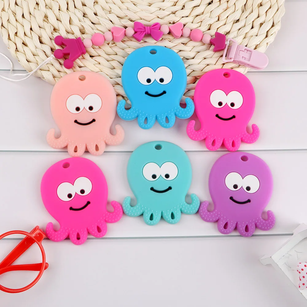 Kovict-mordedor de silicona de grado alimenticio para beb&eacute;, cadena de chupete, accesorios masticables, juguetes de lactancia, pulpo, animales, 5/10 Uds.-3