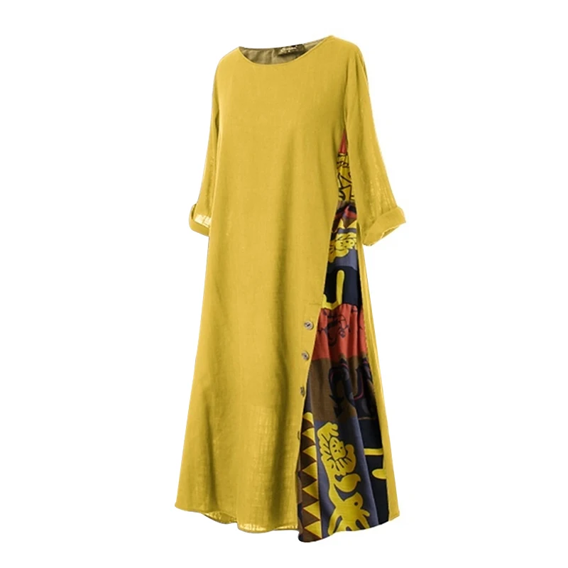 

Women Loose Maxi Dress Baggy Cotton Splice Patchwork Linen Kaftan Casual Big Swing Long Dress Floral Plus Size Vestidos Longos