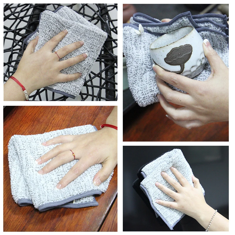 

Japanese Style Microfiber Cleaning Cloths Thickened Bamboo Charcoal Super Absorbent Dishcloth Kitchen Supplies TP-Hot