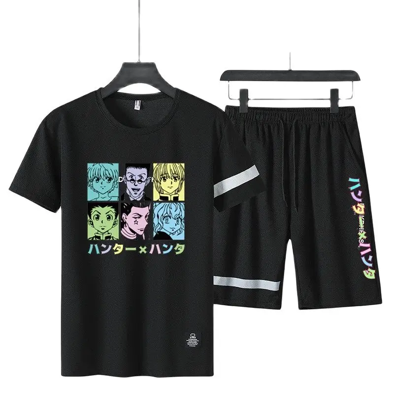 

Men's spring and summer round neck printed short-sleeved T-shirt with pants sports suit loose and comfortable, LOGO can be custo