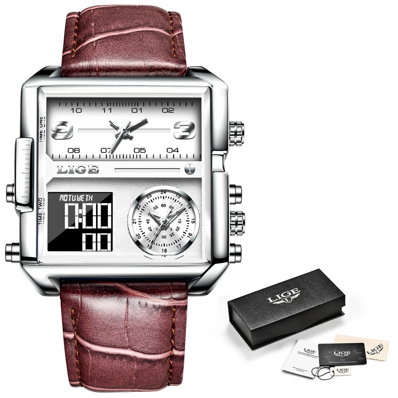

LIGE New Fashion Creative Mens Watches Top Brand Luxury Military Sport Brown Leather Watch For Men Waterproof Date Clock Male
