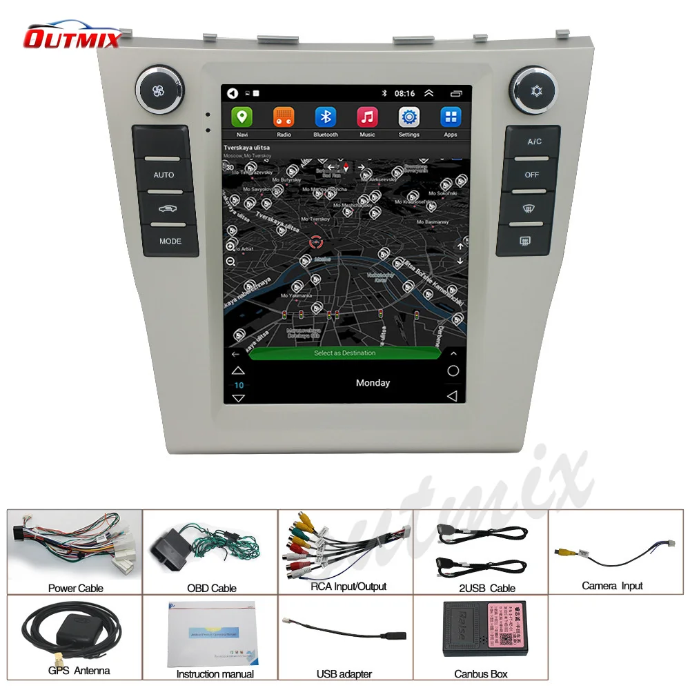 

For Toyota Camry 6 XV 40 50 2006 - 2011 For Tesla style screen Car Radio Multimedia Video Player Navigation GPS Android No 2din