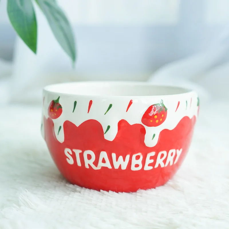 

Cartoon Strawberry Cat Bowl Eco Friendly Ceramic Elevated Raised Cat Bowl Single Ceramic Large Ciotola Gatto Pet Products OO50MM
