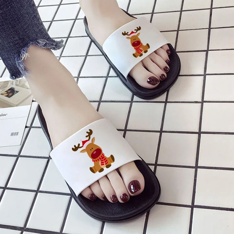 

Cartoon Slippers Beach Slippers Open Toe Home Slides Indoor Slippers Women Christmas Slippers Girls Elk Gift Flip Flops