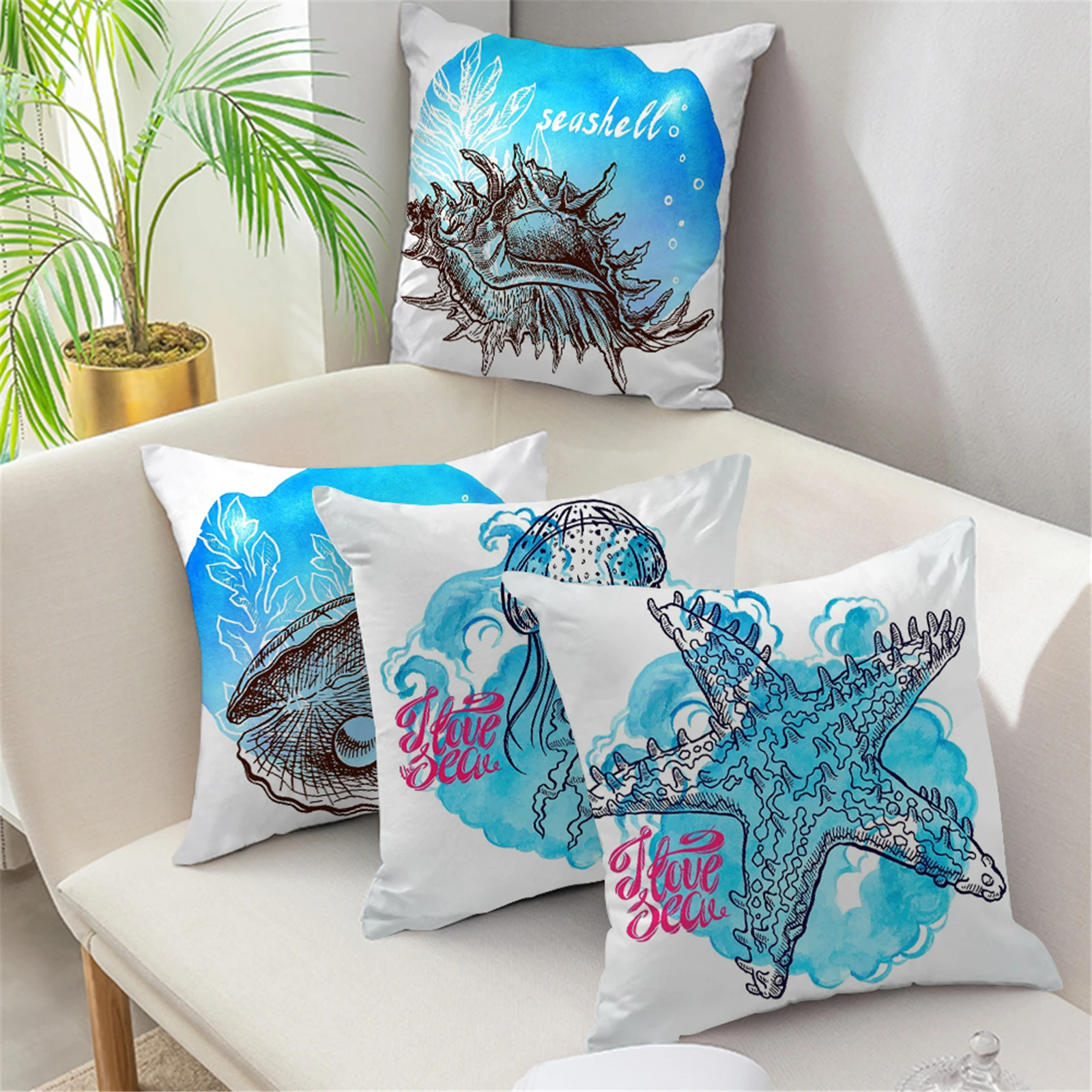 

Ocean Marine Decorative Pillow Cases Sea Shell Starfish Home Throw Pillows For Living Room Bedroom Sofa Chair Cushion Cover