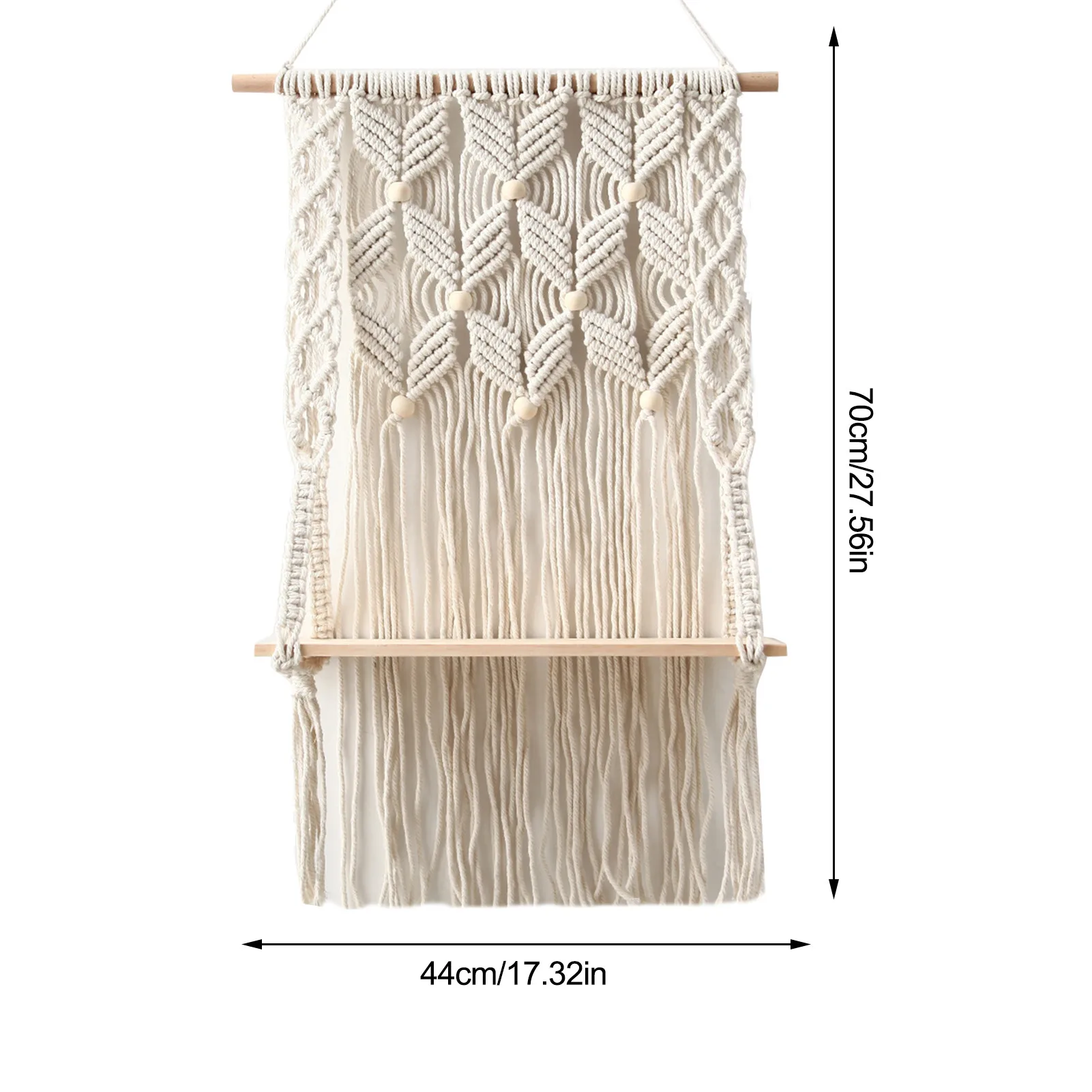

Hand-Woven Macrame Hanging Planter Basket Wooden Shelves Bohemian Style 1/2 Layers Rack Wall Hanging Tapestry Home Room Decor