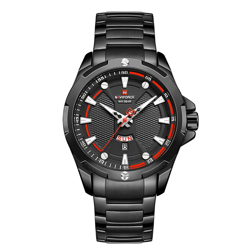 Black Black NAVIFORCE мужские часы лучший бренд класса люкс Модные Кварцевые водонепроницаемые мужские часы спортивные золотые военные наручные часы Relogio Masculino - Цвет: Black Black