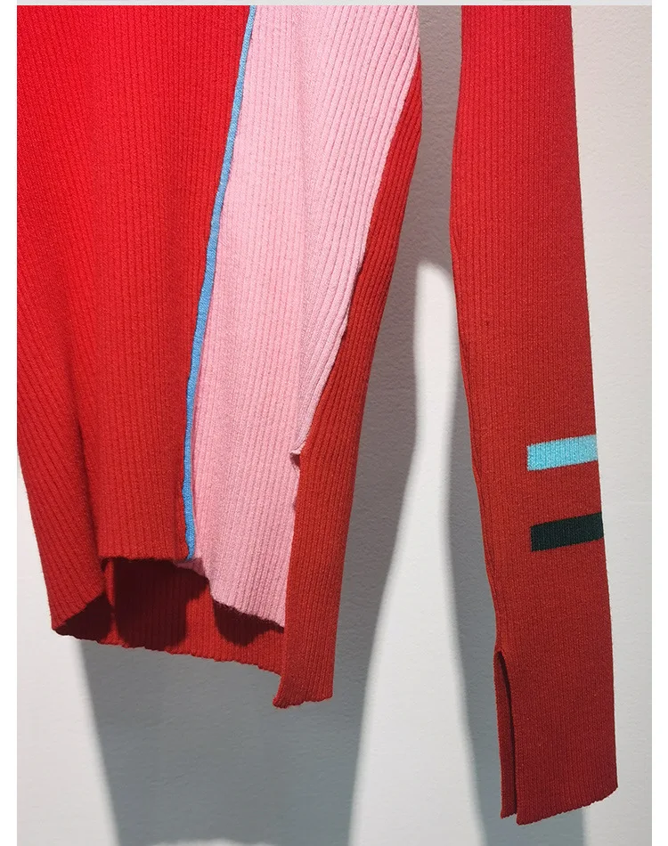 

Women's Irregular Sweater New Fashion Long Sleeve Color Patchwork Slim 2020 Top