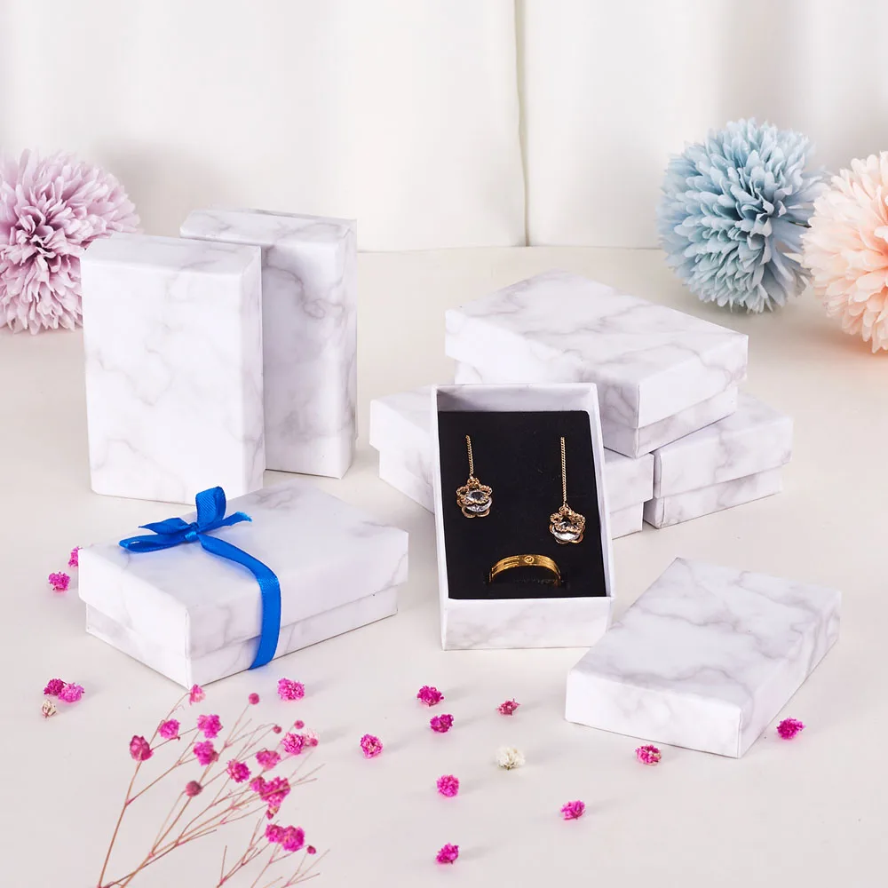 pandahall 18pcs 24pcs Cardboard Jewelry Set Bracelets Necklaces Ring Boxes Square Rectangle Kraft Cotton Filled Cardboard Paper