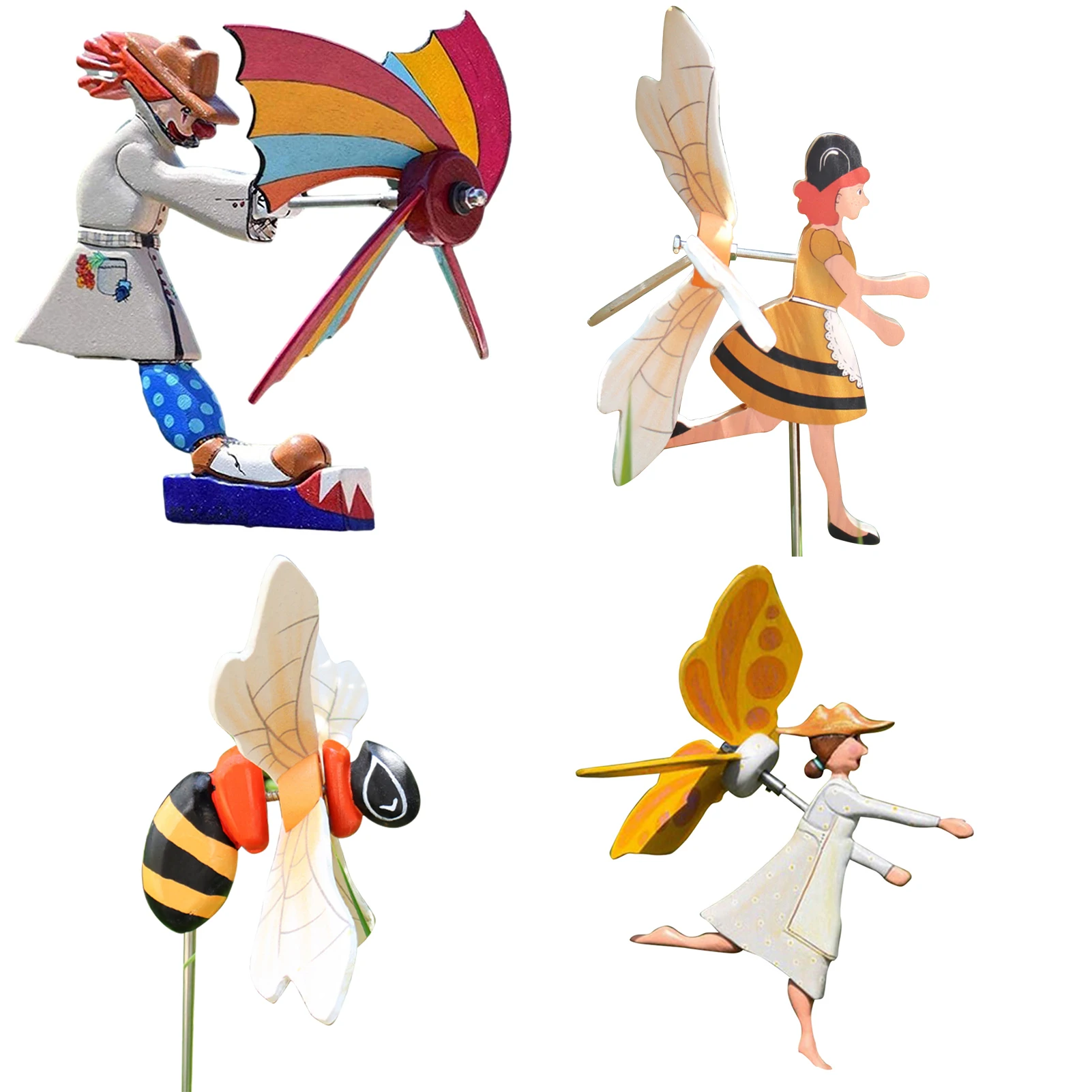 

Cute Windmill Garden Decoration Bee FairyClown Wooden Statue Farm Outdoor Ornament Windmill Clown Personalized Brilliant