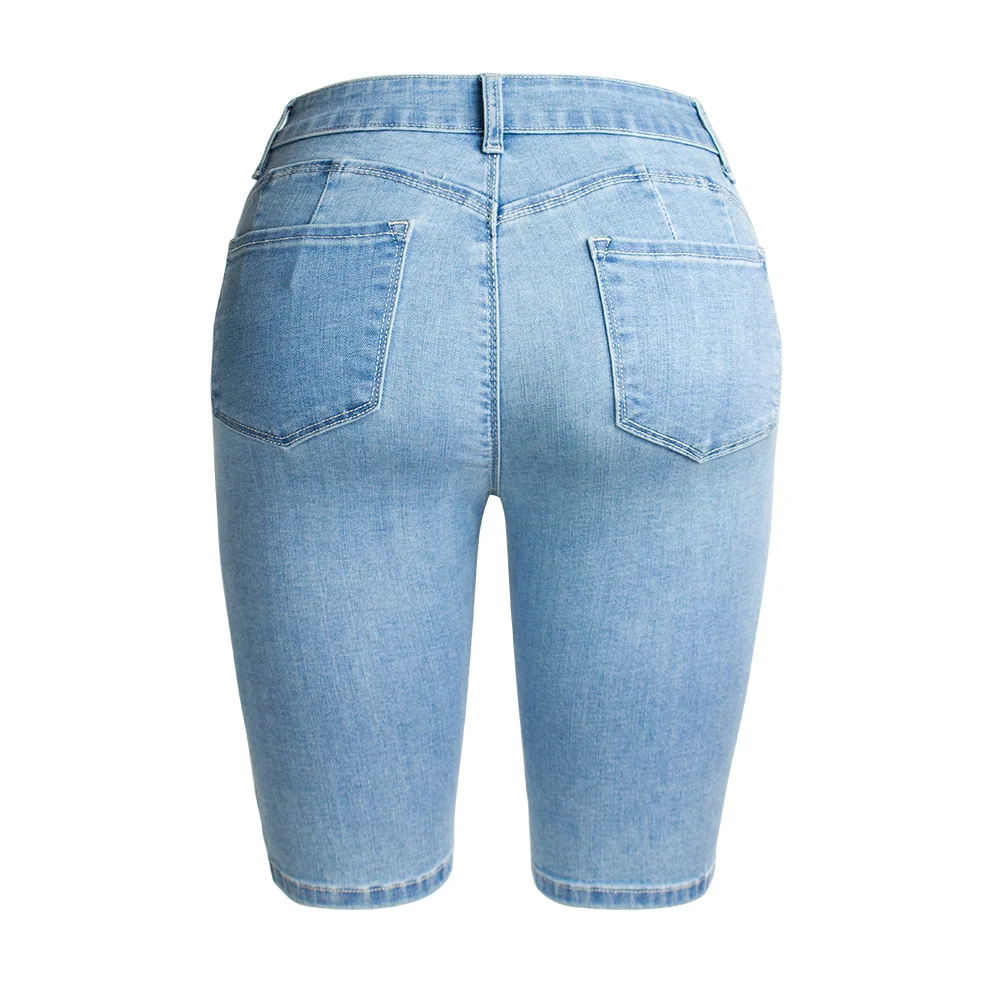 

2021 Women'S Spring And Summer Motorcycle Stretch Light Color Denim Cropped Pants For Women