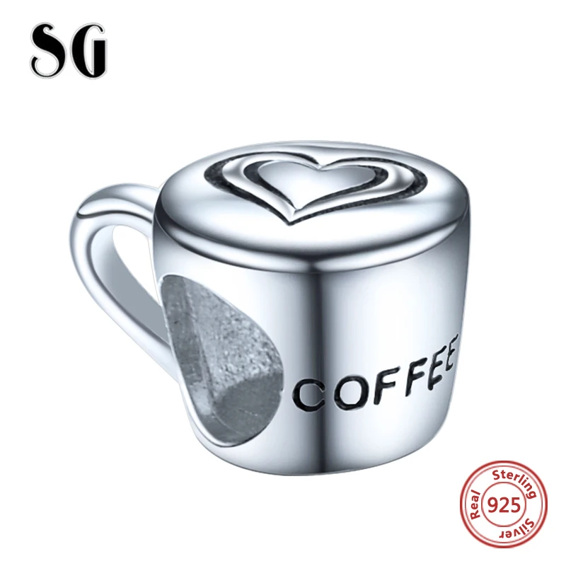 Новая чашка кофе очарование бусы 925 стерлингового серебра подходит для моды