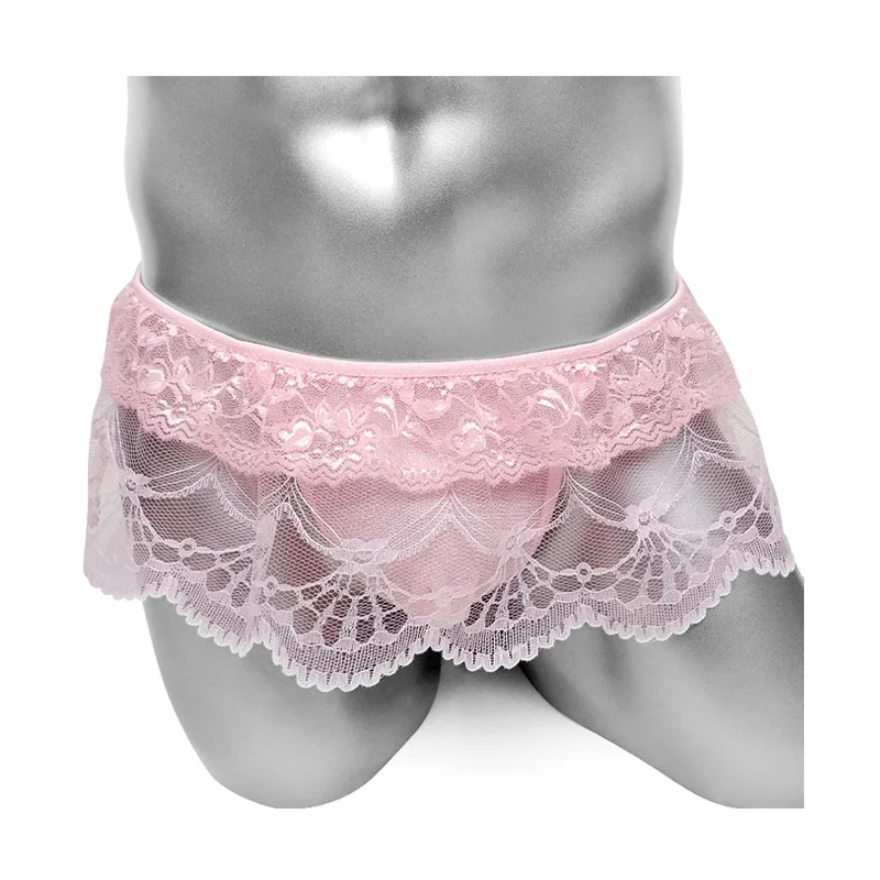 

Sissy Pouch Panties Skirted Thong Underwear Floral Lace Mesh See Thru Men G String Transparent Sissy Gay Breathable Nightwear