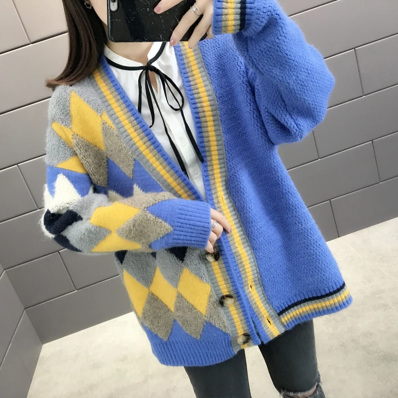 Модный женский длинный свободный кардиган в стиле пэчворк с капюшоном свитер