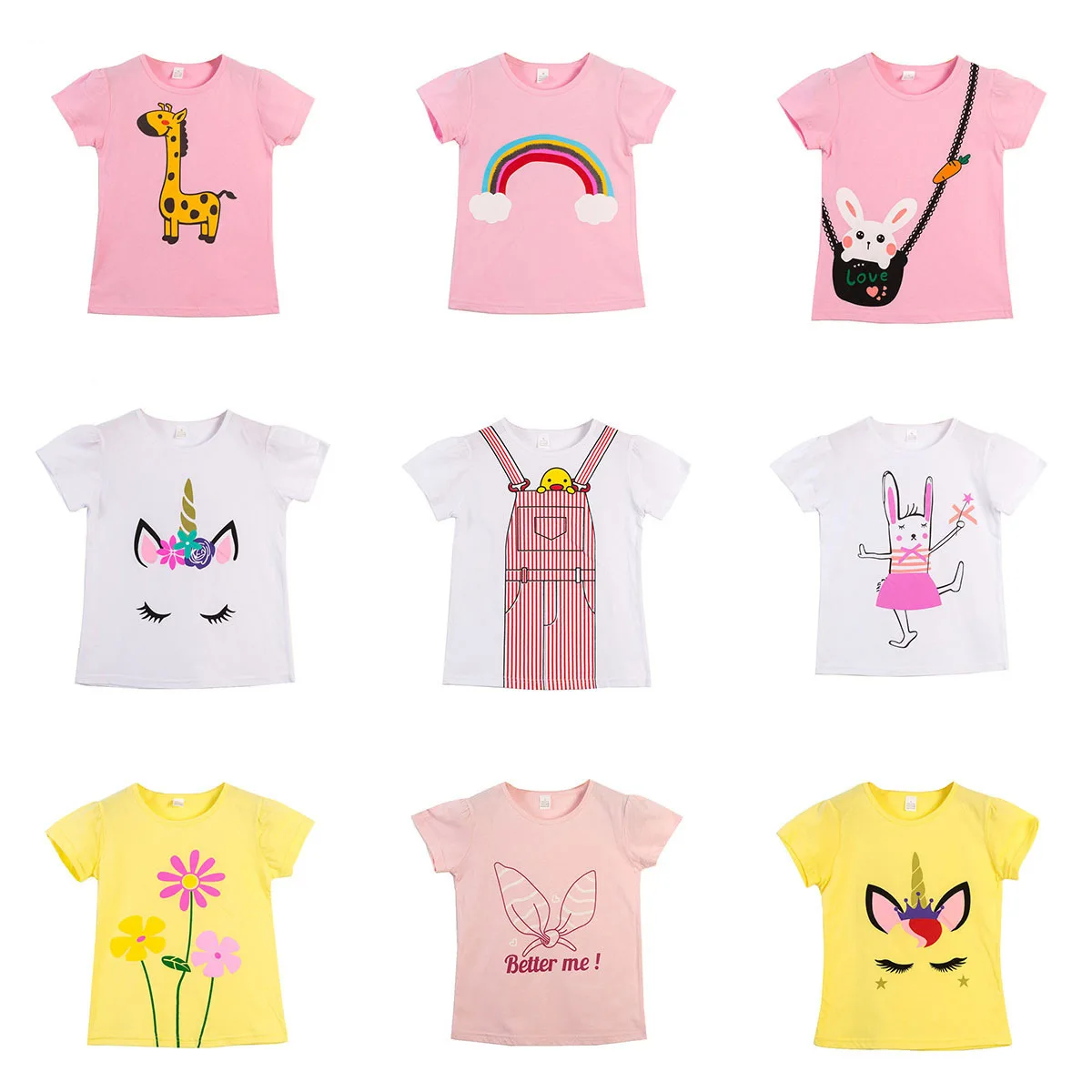 

2020 Summer Kids Girls Baby Fashion T Shirt Cartoon Animal Flower Print Short Sleeve T-shirts Cotton Boys Children O-neck Tops