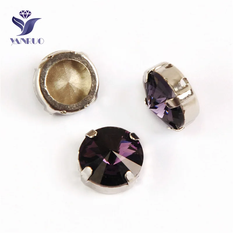 Amethyst Yanruo 1122 стакан Rivoli Strass хрустальные маскарадные камни металлическая установка DIY заостренный назад пришить стразы для поделок - Цвет: Amethyst