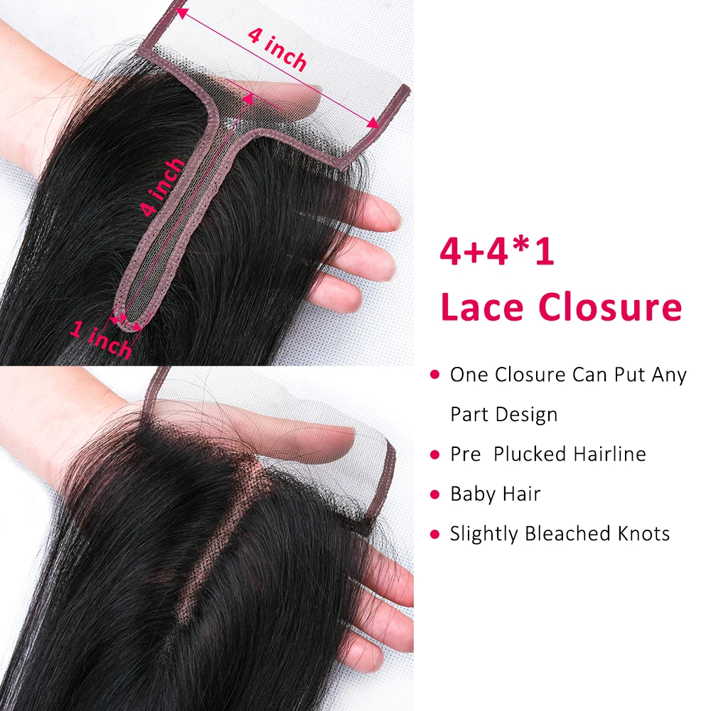 

4x4x1 Closure Plucked With Baby Hair Brazilian straight Remy Hair Swiss Lace Closure Natural/Mixed Brown color