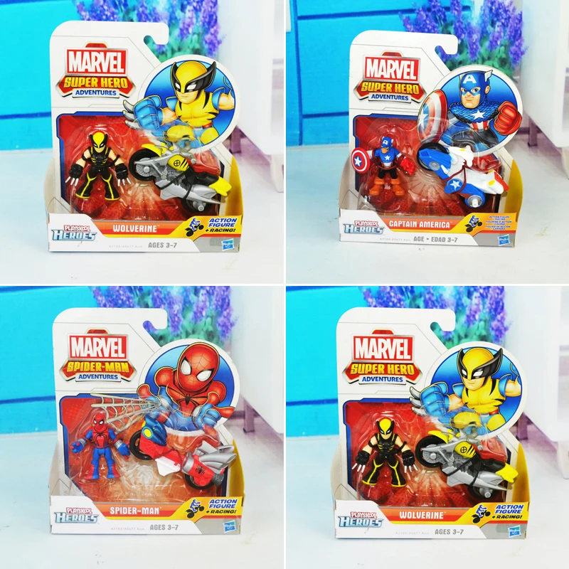 

Marvel Super Heroes Adventures Captain America Spiderman Wolverine Fight Racer Action Figure Model Toys Set for Kids Toy Gift