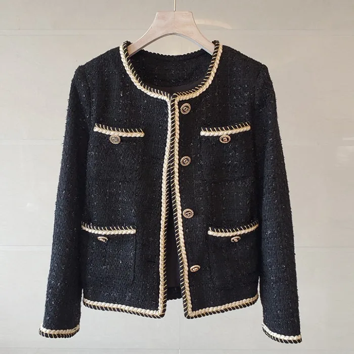 Plaid Tweed Jackets Women O-Neck Long Sleeve Vintage Harajuku Coats Luxury French Autumn Winter Woolen Outwear Buttons k3356