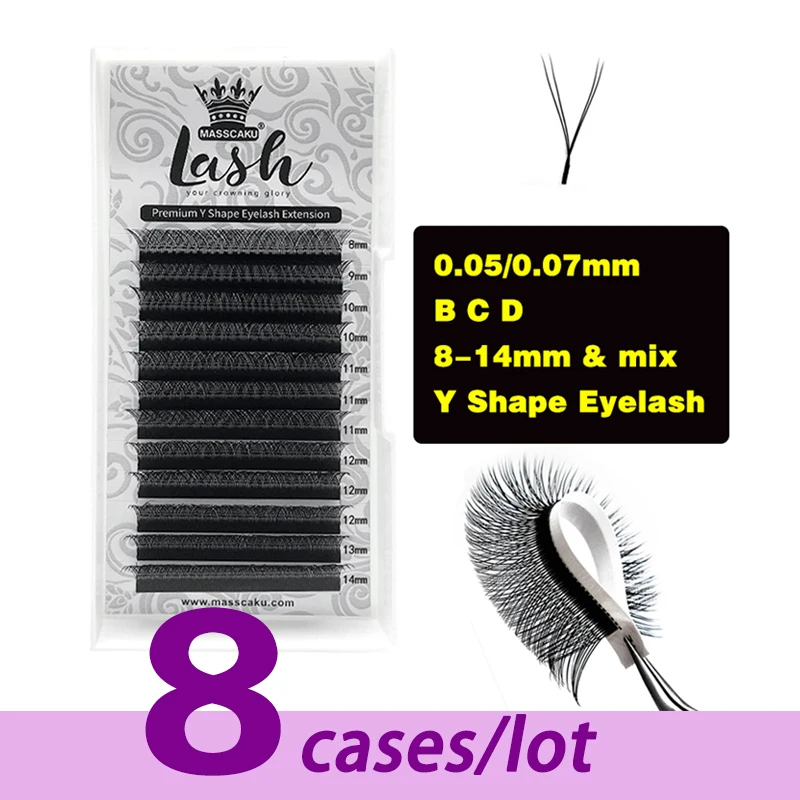 8 Cases/Lot 8-14mm Length Korean PBT fiber silk soft synthetic eyelash extension professional easy fan lash wholesale