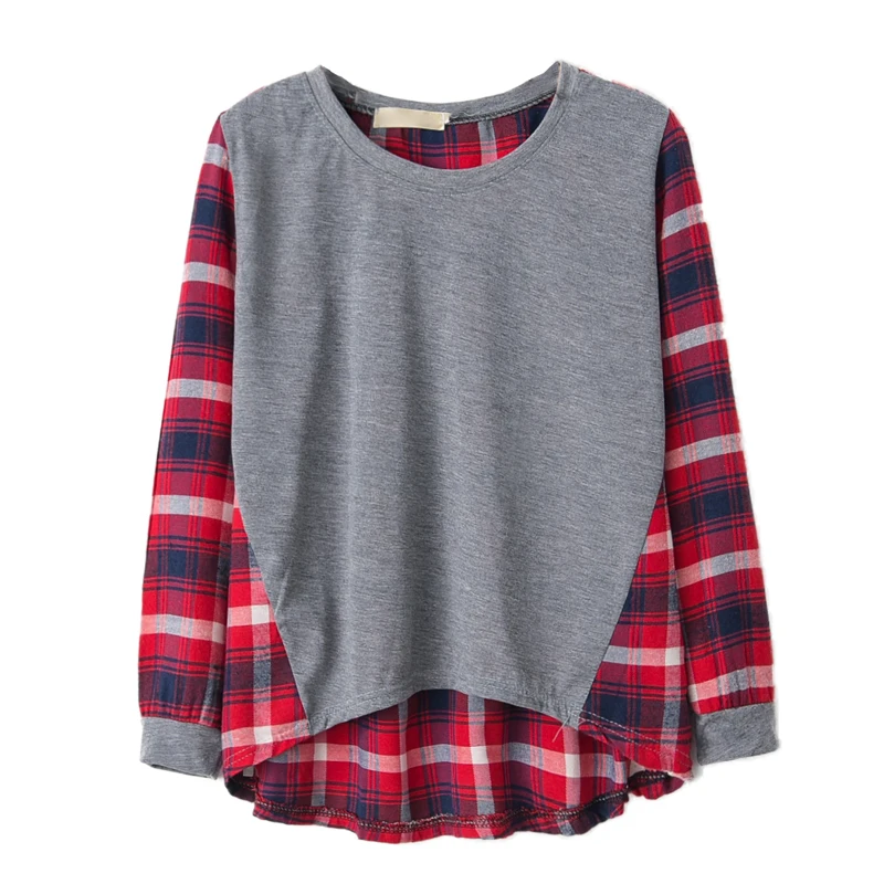 Женские модные пуловеры большого размера клетчатый пуловер с длинным рукавом