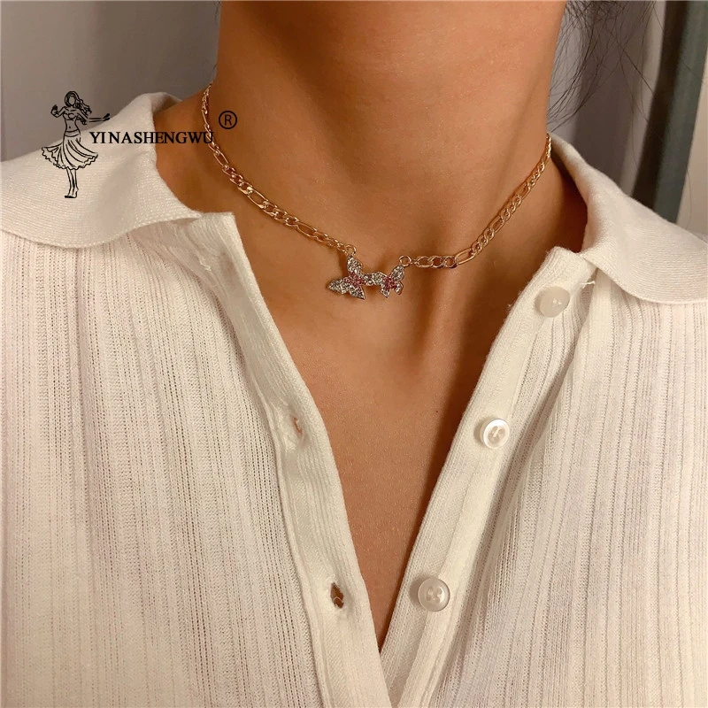 

Модное ожерелье с бабочкой золотого и серебряного цвета, короткое ожерелье с бабочкой, женский подарок на праздник, Ювелирное Украшение, ин...