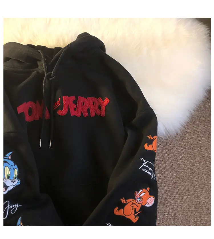 

Unisex Letter Cartoon Embroidered Kawaii Pullover Hoodies Sweatshirt Women Harajuku Tops Casual Streetwear
