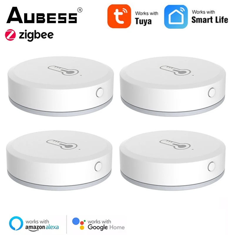 

Умный датчик температуры и влажности Aubess Tuya Smart ZigBee, безопасное устройство с питанием от аккумулятора, с приложением Tuya Smart Life и Alexa
