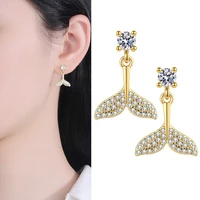 new fashion whale tail short drop earring for women shiny micro crystal paved elegant dangle earring piercing stud jewelry gifts