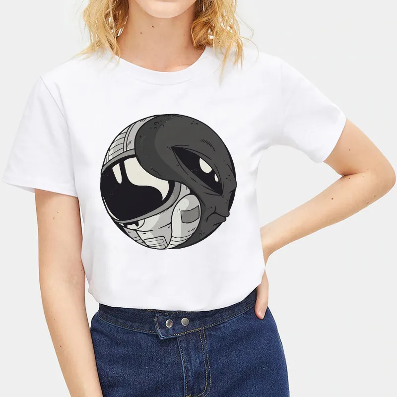 2019 модная женская футболка с принтом инопланетянина базовая Летняя топы