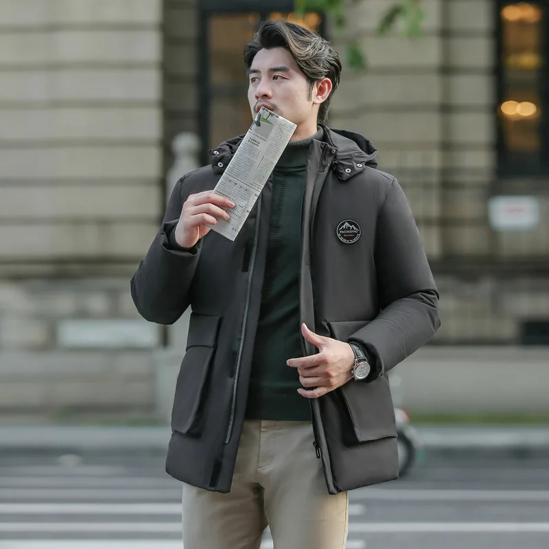 Мужской плотный пуховик с капюшоном деловая Повседневная теплая длинная куртка