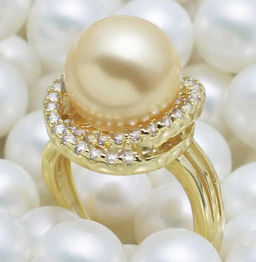 Новинка 1107 + элегантное милое кольцо из натурального жемчуга 12 мм | Украшения и