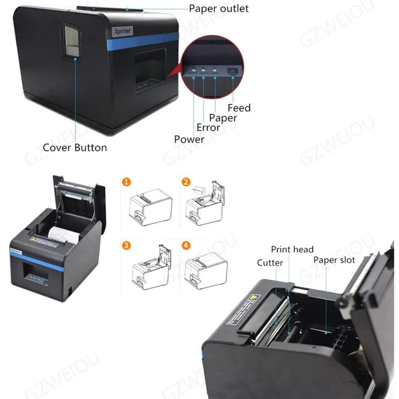 Принтер Xprinter 80 мм с Wi-Fi и Bluetooth термочековый принтер POS-принтер автоматической