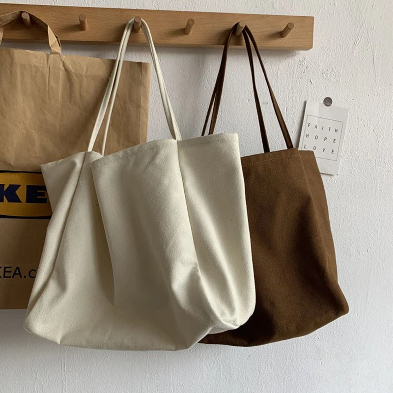 

Simple Canvas Tote Bag Women Large Capacity Handle Bag Solid Color Shoulder Bag Designer Shopping Handbag Reusable Girls Totes